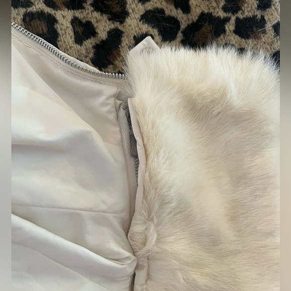 Zara vintage light puffer jacket w. adjustable belt & real fur collar Size S EUC - Picture 7 of 14